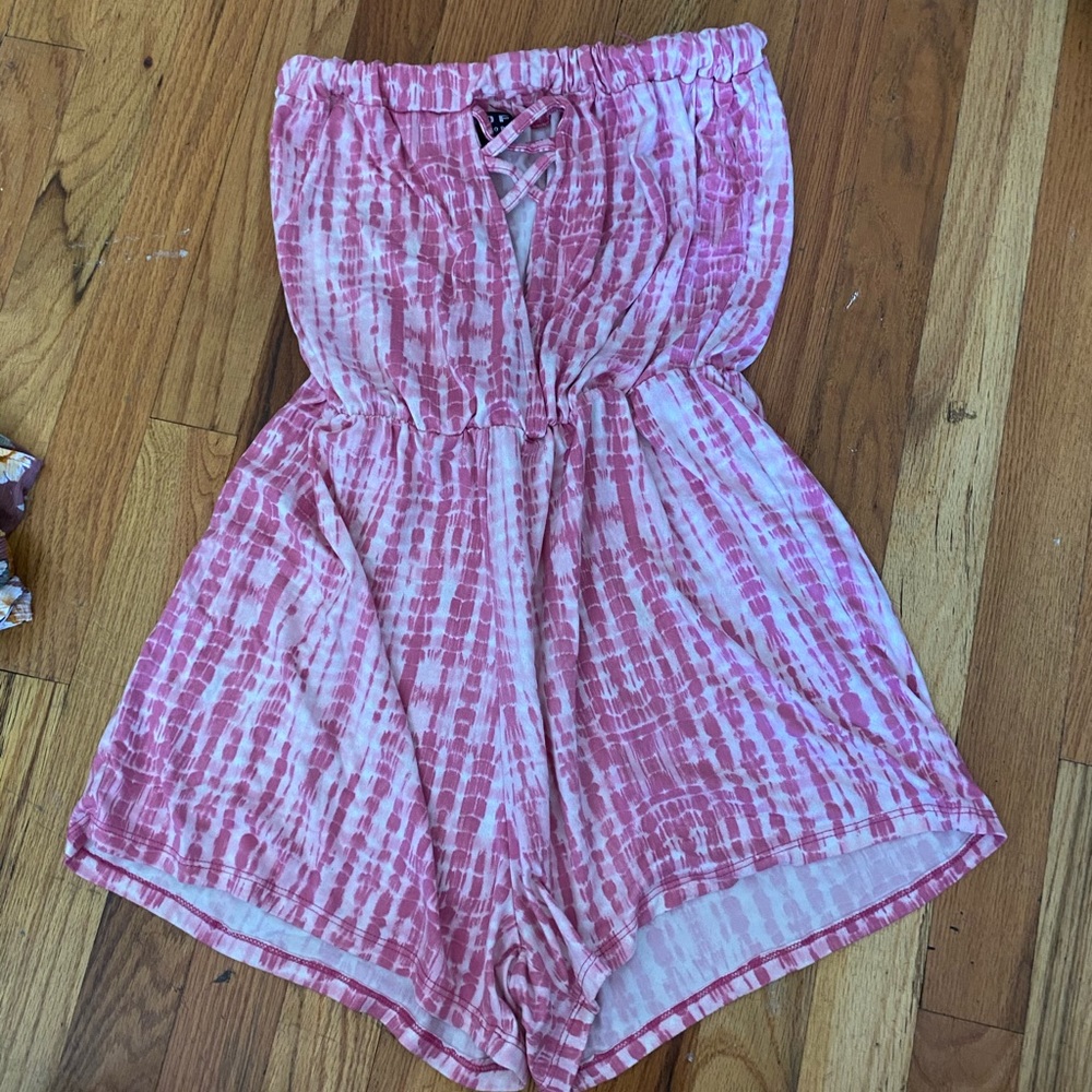 Strapless pink and white romper/cover up